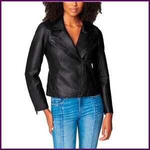 Semi Fitted Vegan Leather Motorcycle Jacket Women's XS-XL